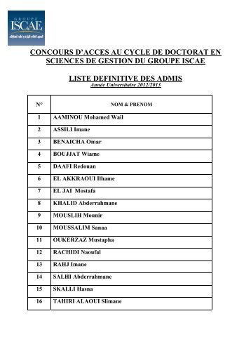 concours d'acces au cycle de doctorat en sciences ... - Groupe ISCAE