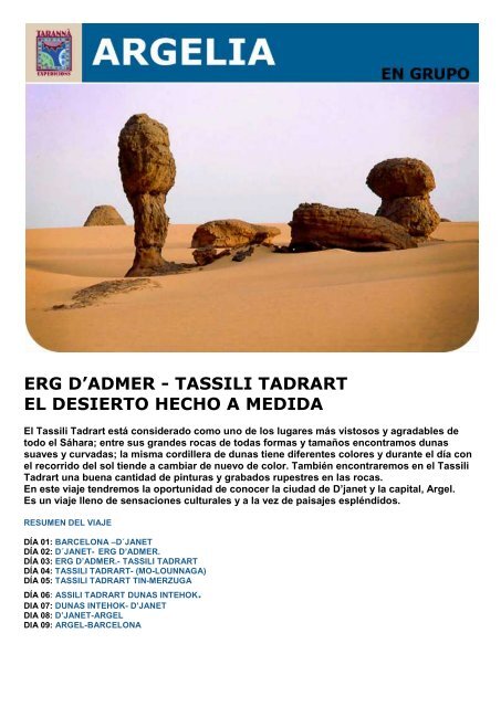 erg d'admer - tassili tadrart el desierto hecho a ... - Viajes Tarannà