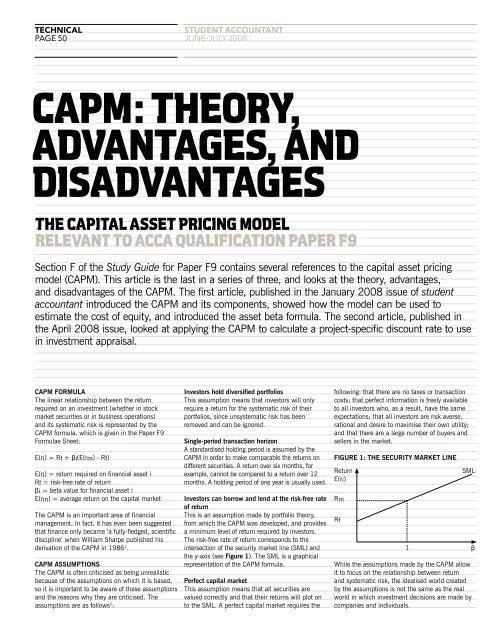 CAPM: THEORY, ADVANTAGES, AND DISADVANTAGES - ACCA