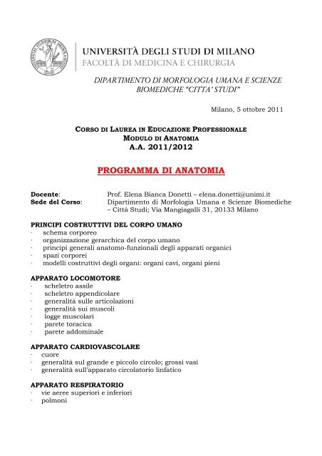 PROGRAMMA DI ANATOMIA