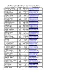 Student Directory - petroleum engineering colorado school of mines