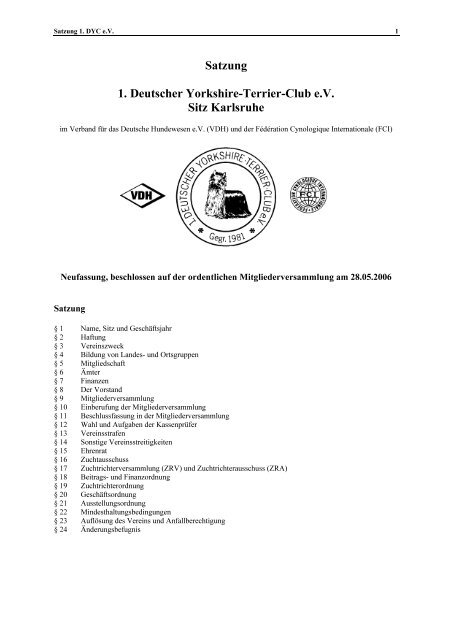 Satzung 1. DYC eV - 1. Deutscher Yorkshire-Terrier Club eV