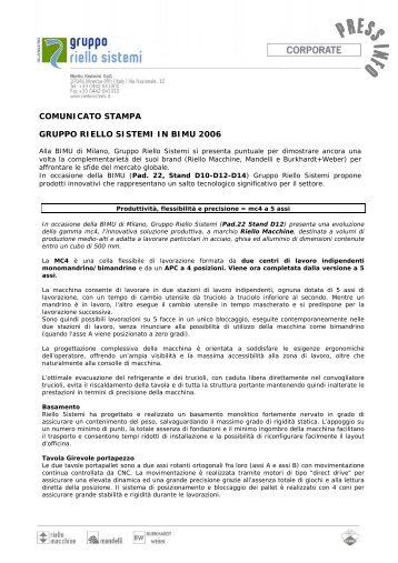 Download pdf Comunicato Stampa - Gruppo Riello Sistemi