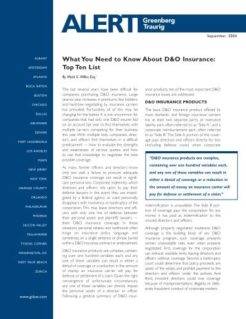 What You Need to Know About D&O Insurance - Greenberg Traurig ...