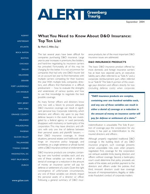 What You Need to Know About D&O Insurance - Greenberg Traurig ...