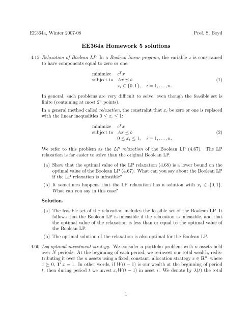 ee364a homework 5 solutions