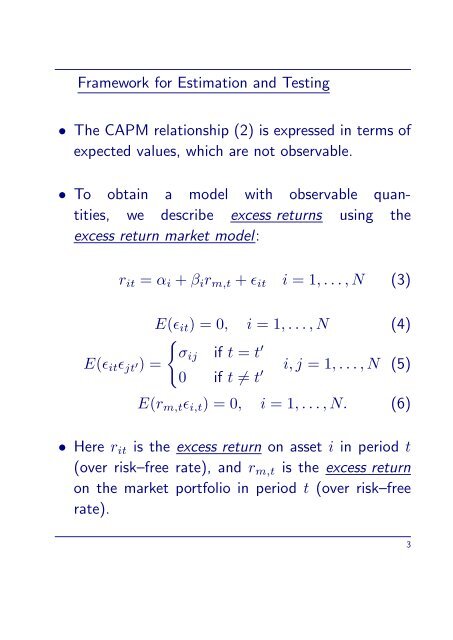 Statistical Analysis of the CAPM I. Sharpe–Linter CAPM