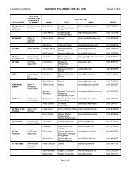 CONTINUITY PLANNING CONTACT LIST - University of California ...