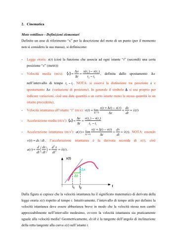 2. Cinematica Moto rettilineo - Definizioni elementari Definito un ...