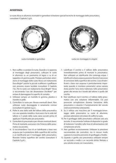 Manuale d'uso delle ruote Alcoa