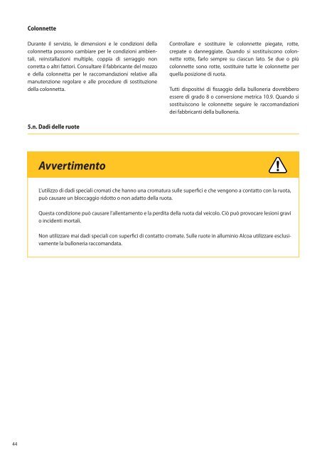 Manuale d'uso delle ruote Alcoa