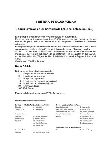 MINISTERIO DE SALUD PÚBLICA I. Administración de los Servicios ...