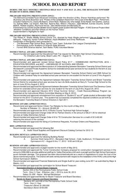 May 2012 [pdf] - Bensalem Township School District
