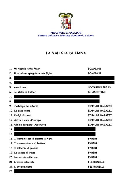 file pdf su La Valigia di Hana - Provincia di Cagliari