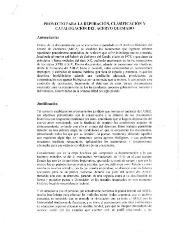 Proyecto para la depuración, clasificación y catalogación del acervo ...