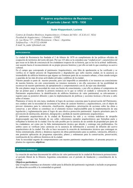 El acervo arquitectónico de Resistencia El periodo Liberal: 1878 ...