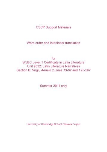 CSCP Support Materials Word order and interlinear translation for ...