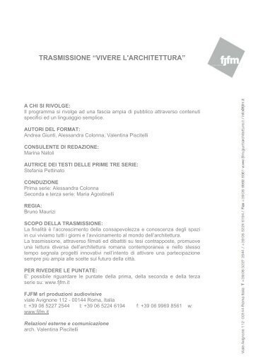 TRASMISSIONE “VIVERE L'ARCHITETTURA” - Archinfo.it