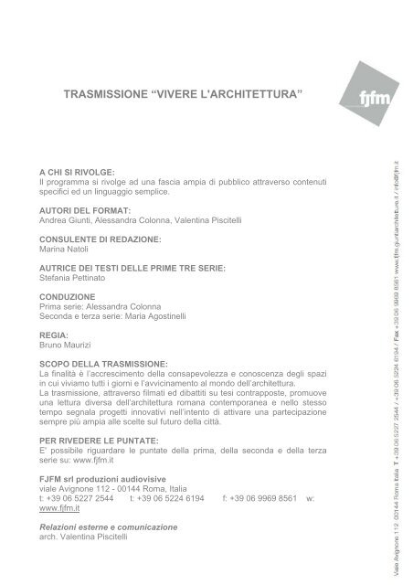 TRASMISSIONE “VIVERE L'ARCHITETTURA” - Archinfo.it