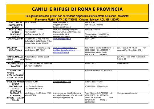 Elenco canili e rifugi Roma e provincia - Craal.it