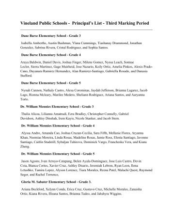 Vineland Public Schools - Principal's List - Third ... - Vineland.org