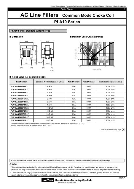 AC Line Filters Common Mode Choke Coil PLA10 Series