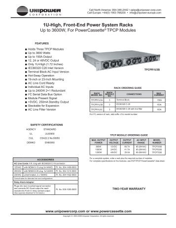 1U-High, Front-End Power System Racks - Unipower