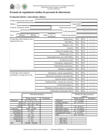 Formato de seguimiento médico de personal de laboratorio.