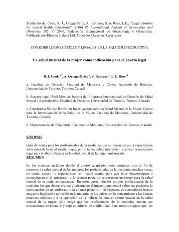 La salud mental de la mujer como indicación para el aborto legal