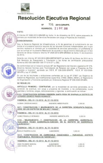 Resolución Ejecutiva Regional - Gobierno Regional de Huánuco