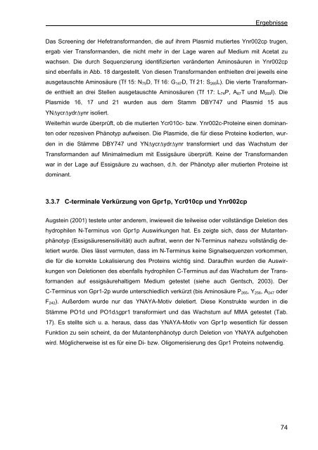 Funktionelle Analyse von Proteinen der Gpr1/Fun34/yaaH ...