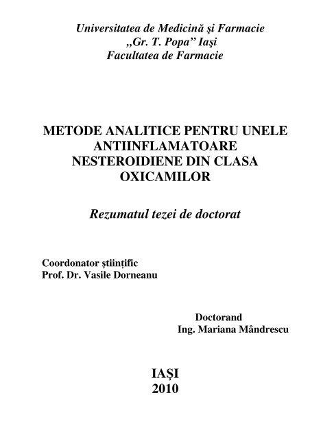 Metode analitice pentru unele antiinflamatoare ... - "Gr.T. Popa" Iasi