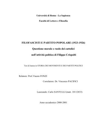 FILOFASCISTI E PARTITO POPOLARE (1923-1926) - carlo santulli ...