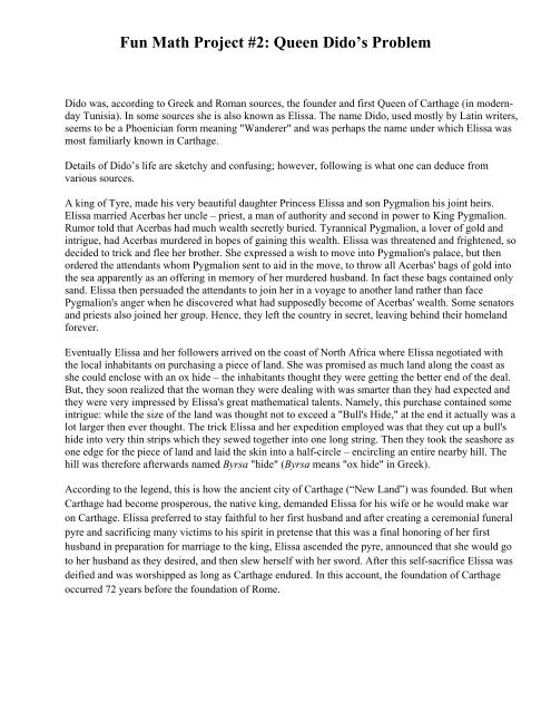 Fun Math Project 2 Queen Dido S Problem Fun Math Project 2 Queen Dido S Problem