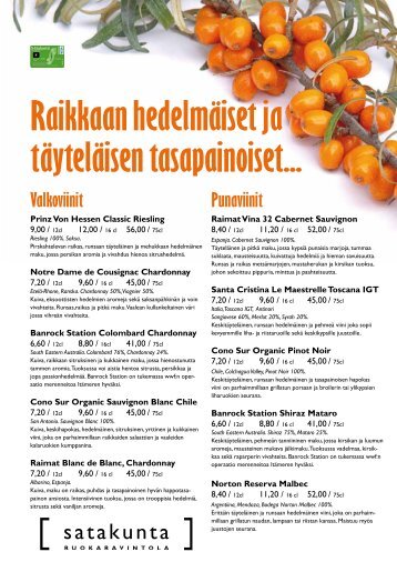 Lataa juomalista - Ravintola Satakunta