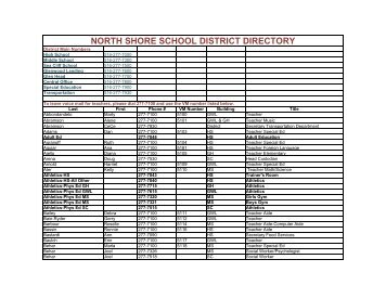 NORTH SHORE SCHOOL DISTRICT DIRECTORY