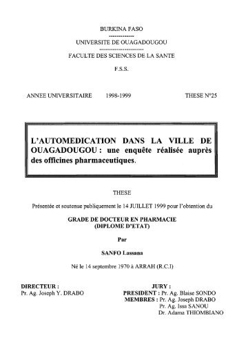 L'Automédication dans la ville de Ouagadougou : une enquête ...