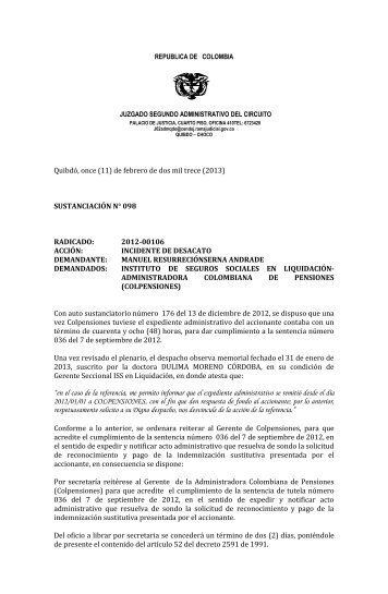 Quibdó, once (11) de febrero de dos mil trece (2013 ... - Rama Judicial