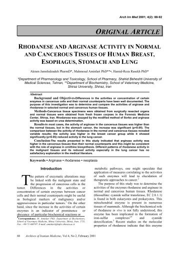 rhodanese and arginase activity in normal and cancerous tissues of ...