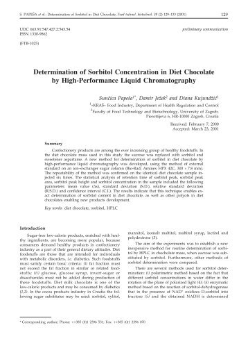 Determination of Sorbitol Concentration in Diet Chocolate by High ...