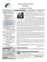 Durham Rotary Club Bulletin September 27, 2010