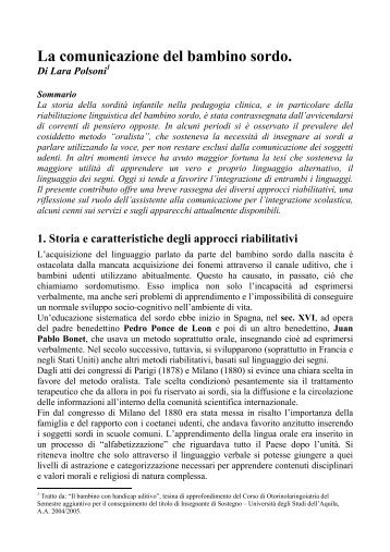 La comunicazione del bambino sordo. - Integrazione tre sei