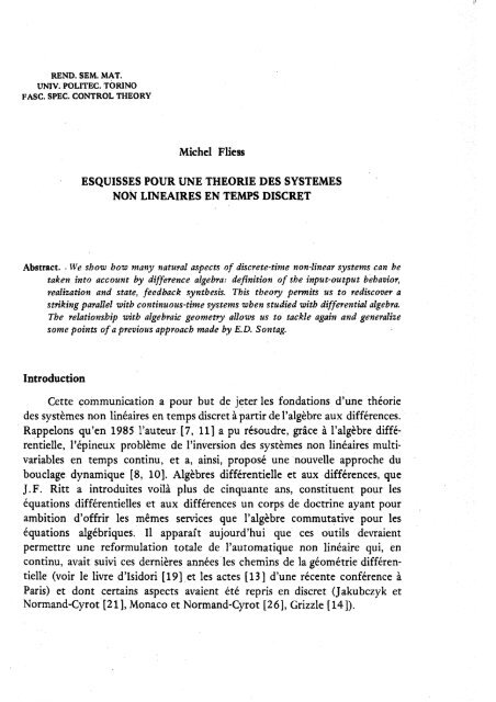 Michel Fliess ESQUISSES POUR UNE THEORIE DES SYSTEMES ...