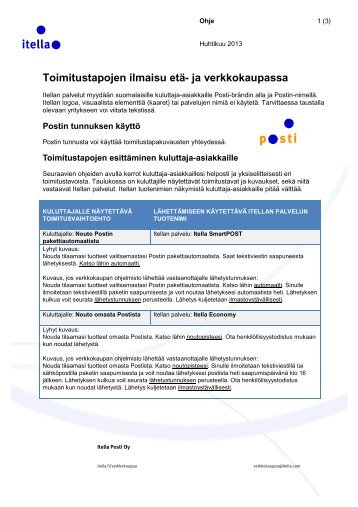 Toimitustapojen ilmaisu etä- ja verkkokaupassa - Itella