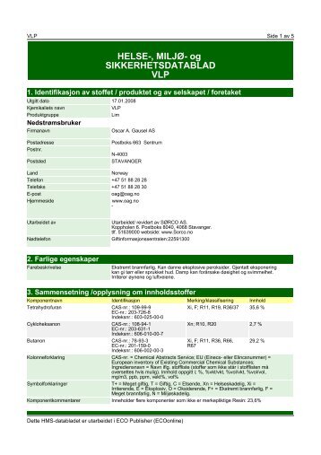 og SIKKERHETSDATABLAD VLP - Plasti Dip Scandinavia AS