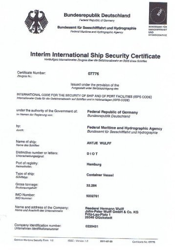 Interim International Ship Security Certificate - OOCL