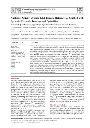 Analgesic Activity of Some 1,2,4-Triazole Heterocycles ... - Journals