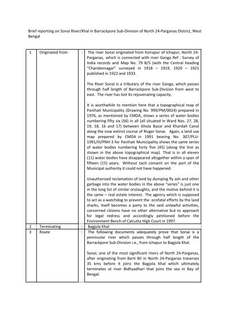 Brief reporting on Sonai River/Khal in ... - India Water Portal