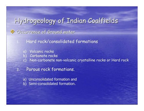 Hydrogeology of Indian Coalfields