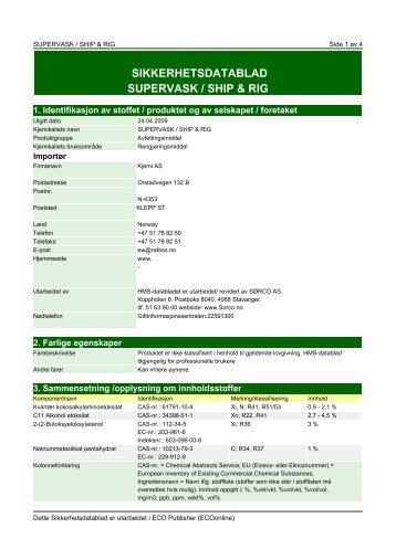 SIKKERHETSDATABLAD SUPERVASK / SHIP & RIG